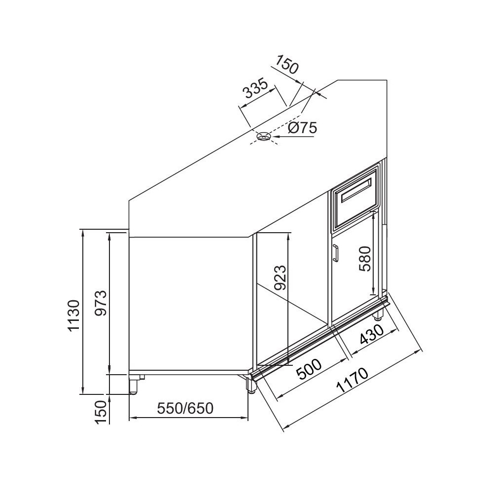 Retrobanco macchina caffè ad angolo 90° con struttura in legno L1170 x P550  x 1130h mm.