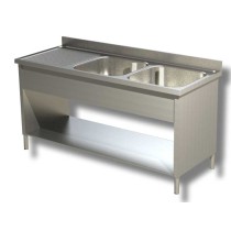 Lavello in acciaio inox con ripiano e 2 vasche - Prof. 60 cm