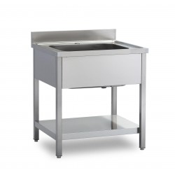 Lavello 1 vasca su gambe e ripiano in acciaio inox aisi 304 prof. 60 cm